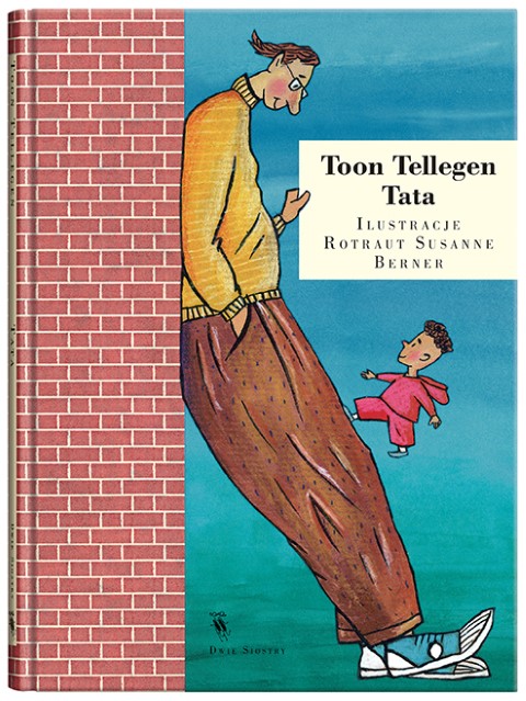 Chłopiec wbiega po kolanach mężczyzny wpartego o mur. Ilustracja.